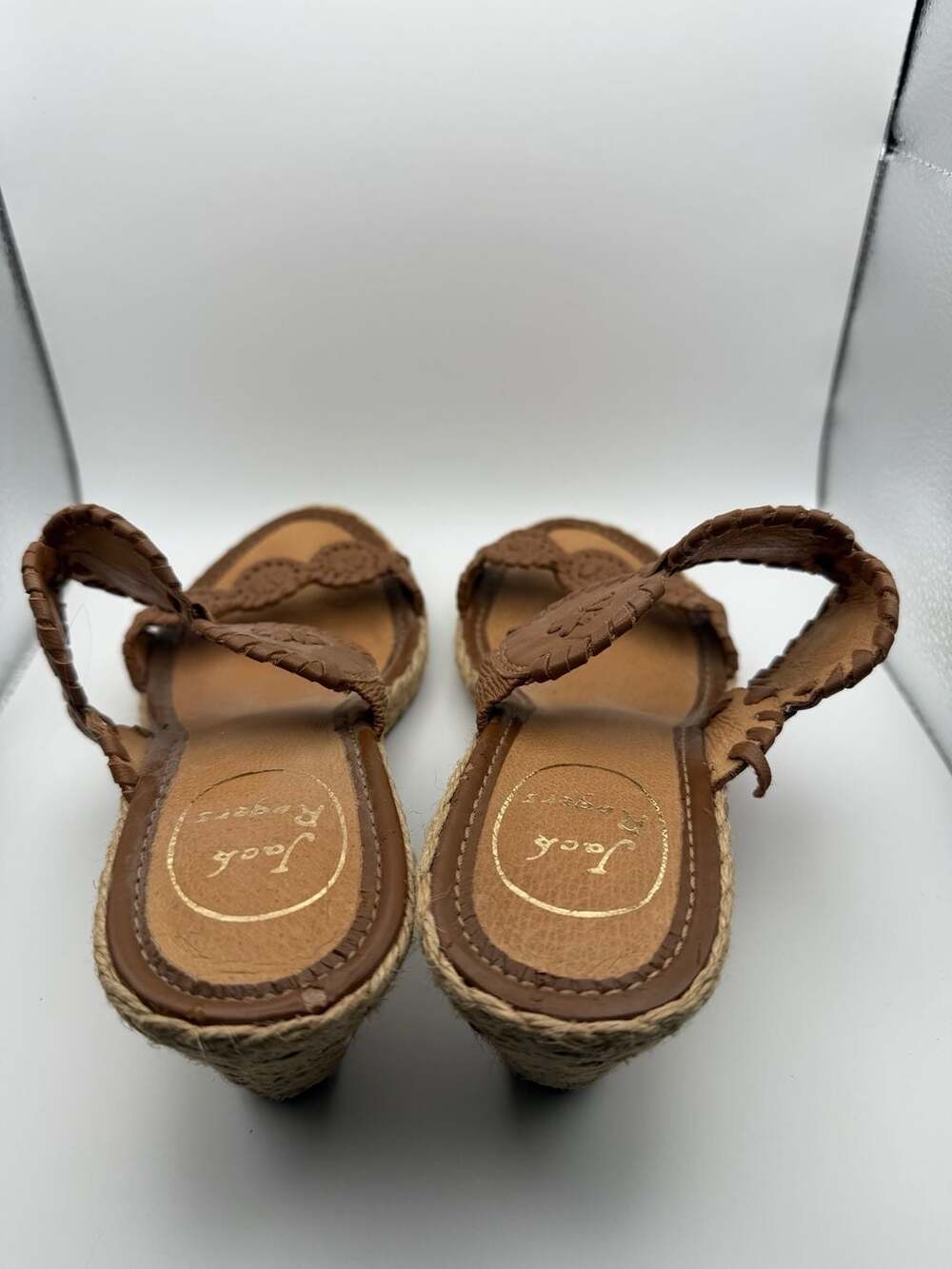 Jack Rogers Shelby Espadrille Wedge Slide Sandals in Brown Leather